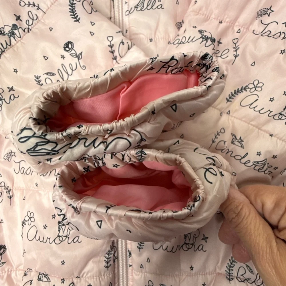 Disney Store‎ Pink Quilted Girls Size 9/10 Coat Puffer Jacket Princess Names